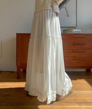 Tookits banding frill brushed long skirt